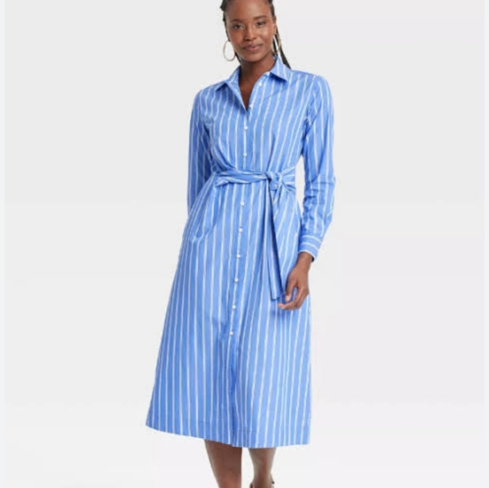 Universal Thread Blue and White Long Sleeve Dress